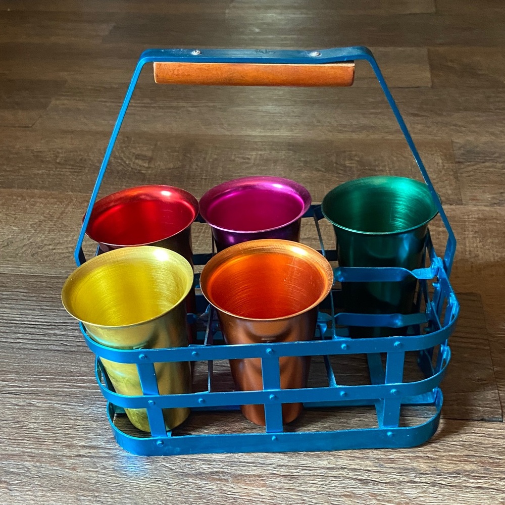 Colorful Metal Party Cup Set with Carrier